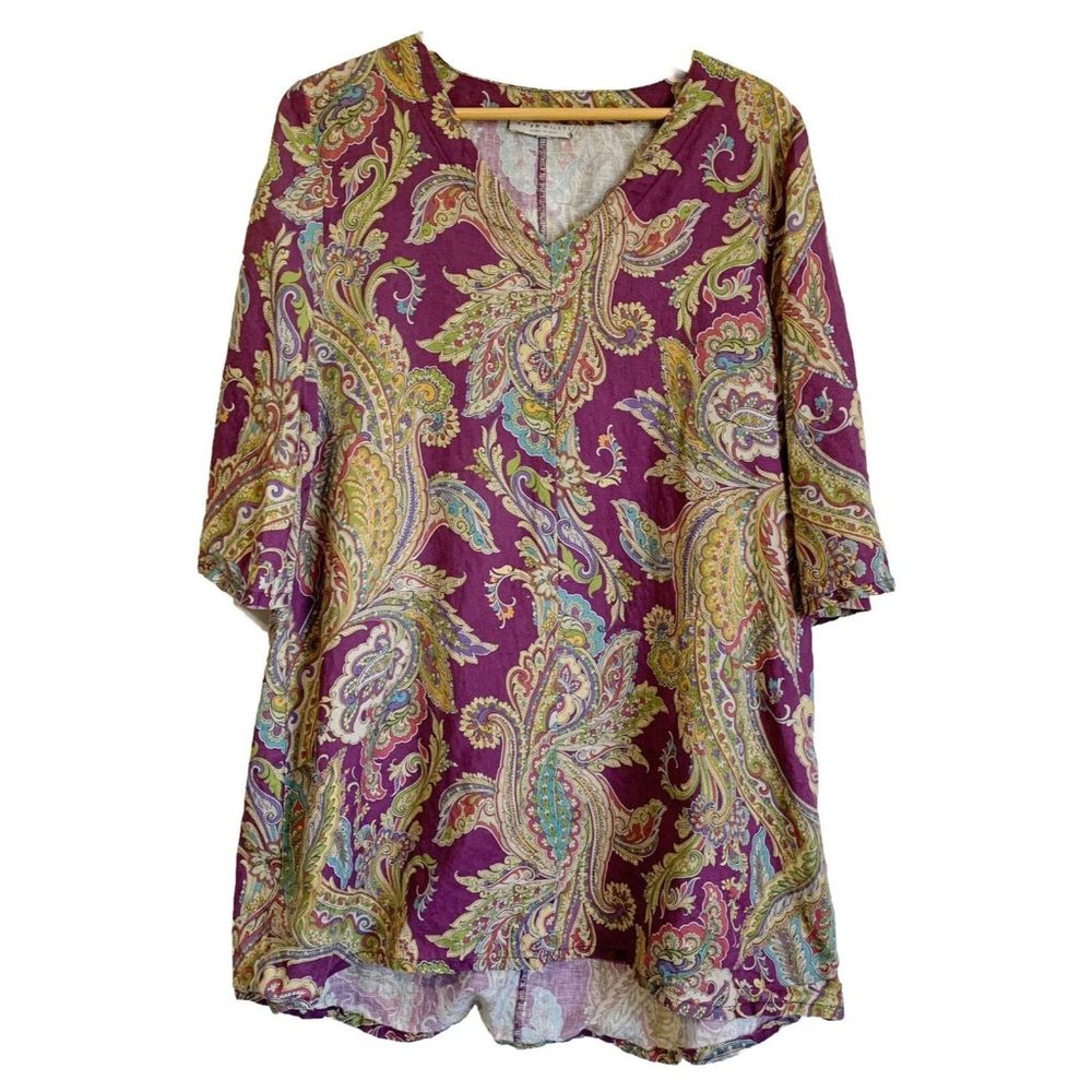 Bryn Walker Resort Tunic Top Dress SZ Medium Paisley Coastal Colorful Lagenlook